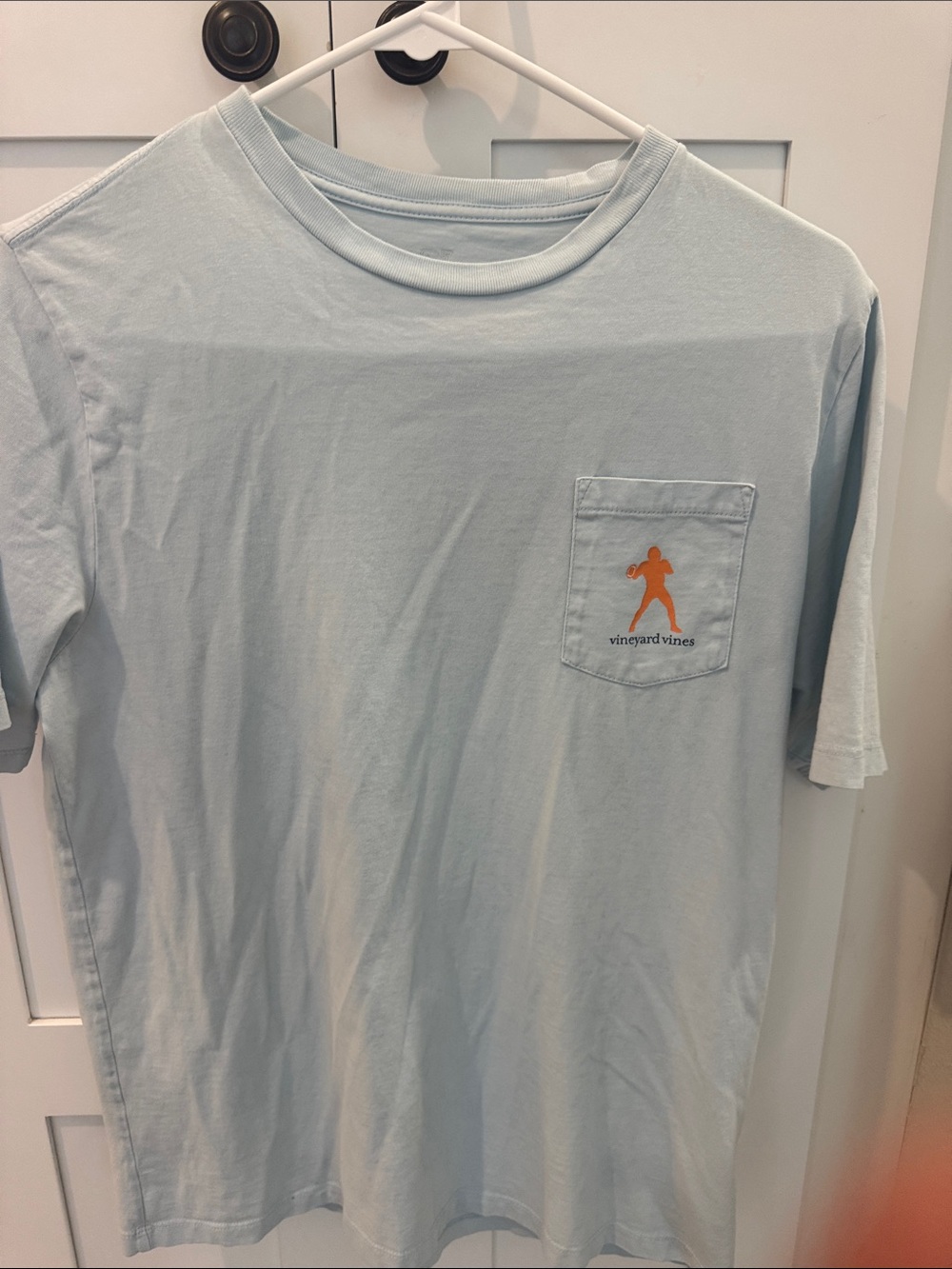 Vineyard Vines Youth XL Football theme Light Blue Pocket T-Shirt